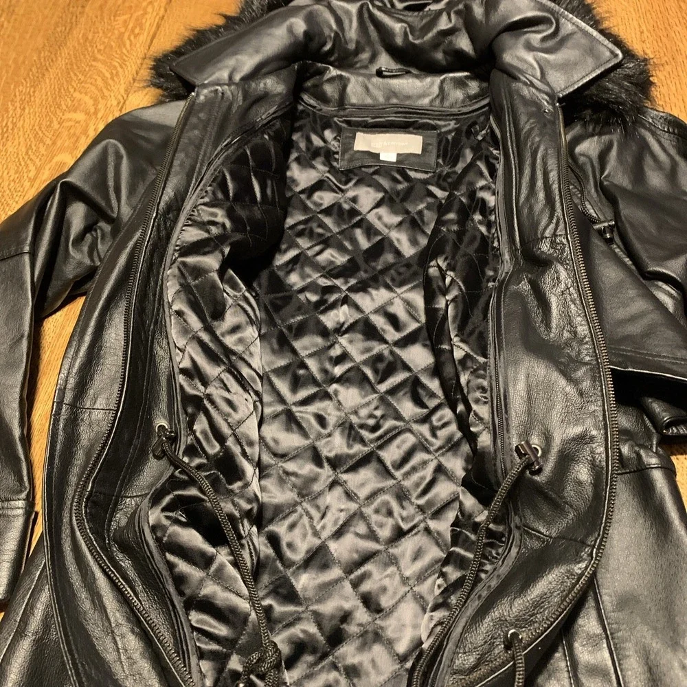 Leather Croft & Barrow Womens Black Hooded‎ Fur Trim  Coat Removeable Lining S